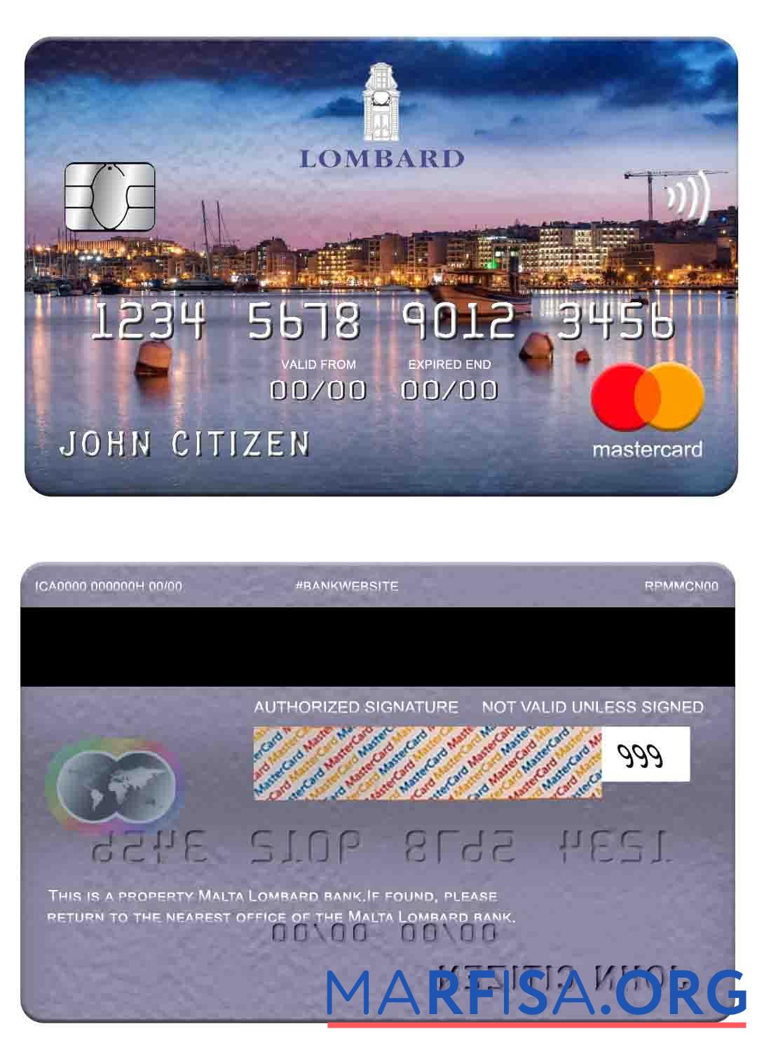Blank Malta Lombard Bank mastercard real example